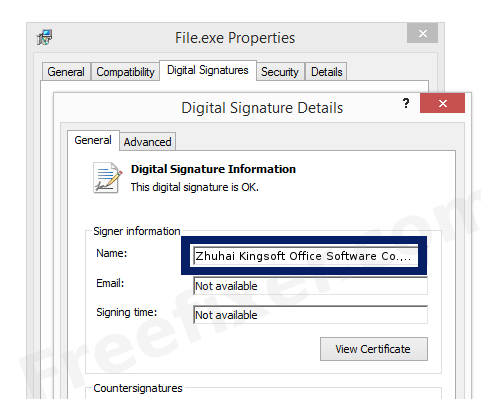 Screenshot of the Zhuhai Kingsoft Office Software Co.,Ltd certificate